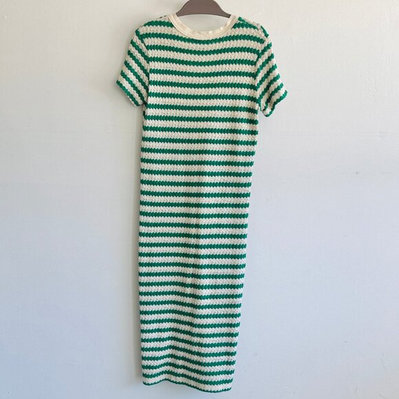 MANGO Green and White Striped Jersey Dress - Picture 7 of 8
